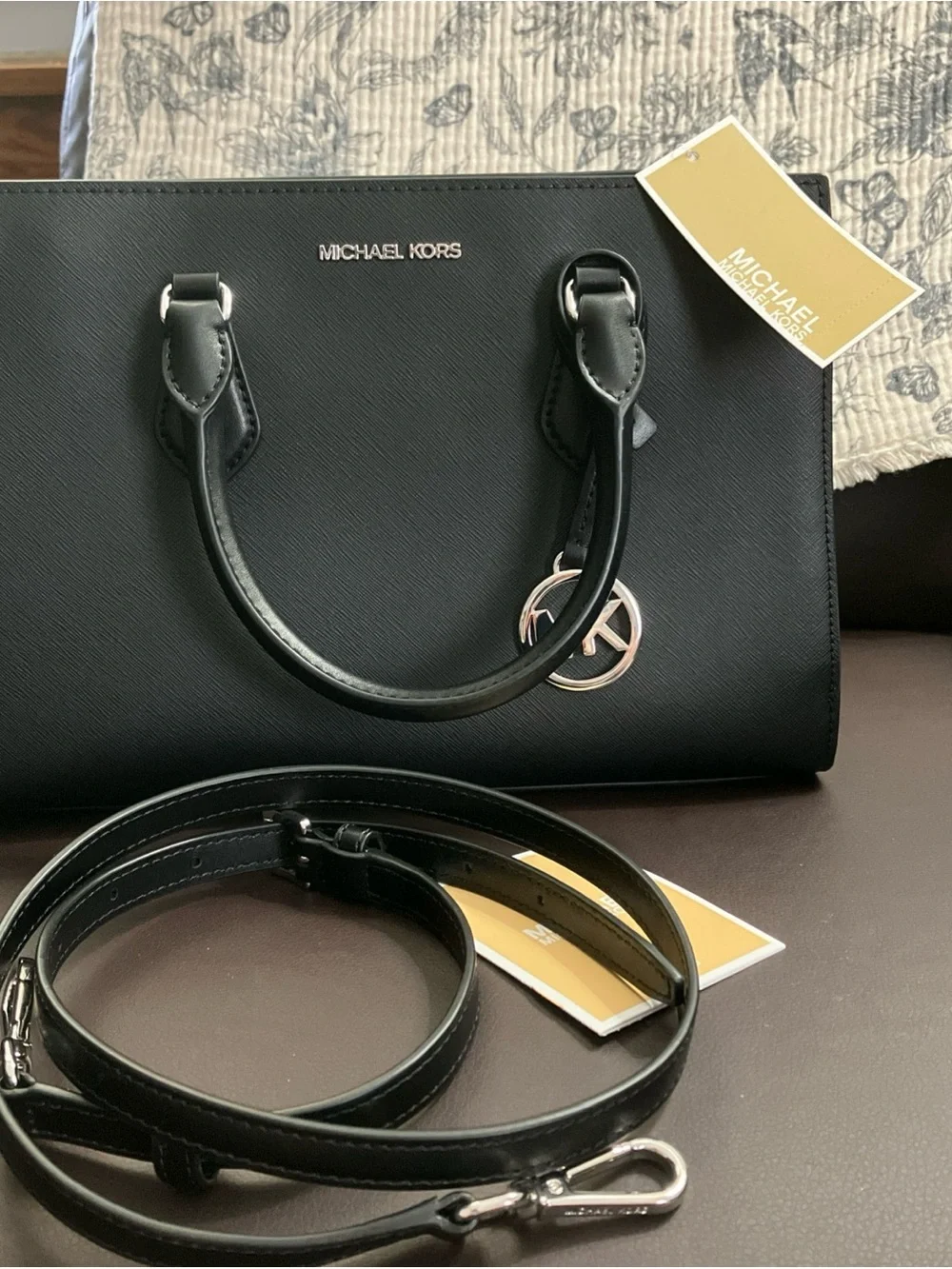 Michael  Kors Sheila Medium Logo Satchel Crossbody Black/Silver